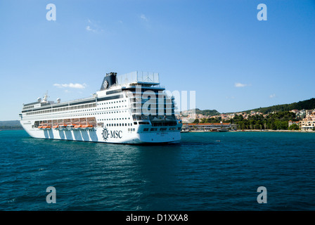 Cruise ship MSC Armonia moored in Argostoli Bay, Argostoli, Kefalonia, Ionian Islands,Greece. Stock Photo