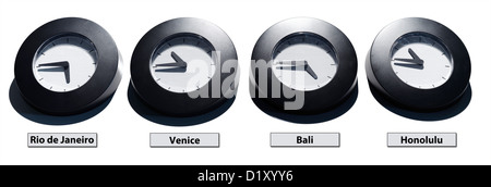 Different time zone clacks against white background Stock Photo