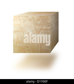Cube made from wood against a white background Stock Photo