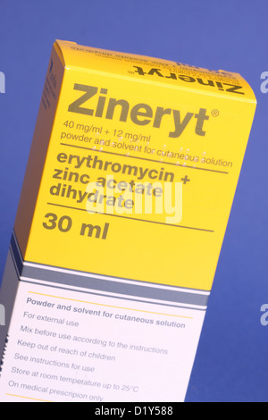Stock Photo of Zineryt medication erythromycin with zinc acetate dihydrate powder with solution used to treat acne Stock Photo