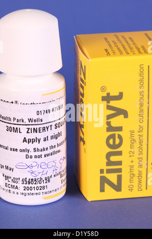 Photo of Zineryt medication erythromycin with zinc acetate dihydrate powder with solution used to treat acne Stock Photo