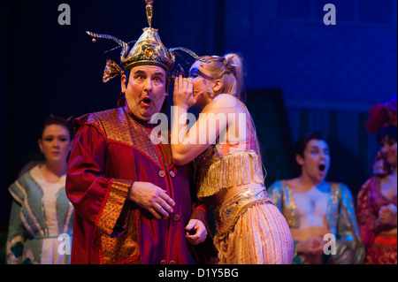 Traditional christmas entertainment: 'Aladdin' pantomime at Aberystwyth Arts Centre Stock Photo