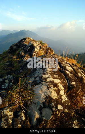 Black and White Golden colored Rocky Hills top view at Ponmudi ( The Golden Peak ) Hill Station in Kerala ,India Stock Photo