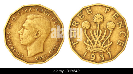 Old Three Pence Coin of 1939 Stock Photo