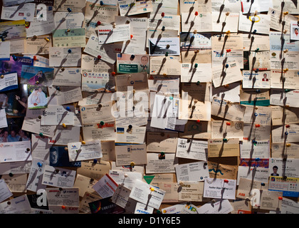 Peg board with business cards, kaohsiung Stock Photo