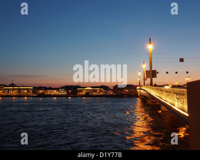 Blagoveshchensky Bridge (Lieutenant Schmidt Bridge) in St. Petersburg, Russia, during the White Nights Stock Photo