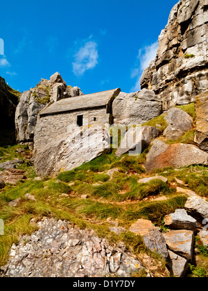 St Govan's Chapel near Bosherston Pembrokeshire South Wales UK a stone chapel built in the cliffs dedicated to St Govan Stock Photo