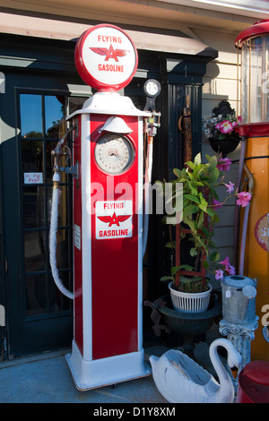 Vintage Flying A gas pump for sale outside an antique store near Wells, Maine, USA. Stock Photo