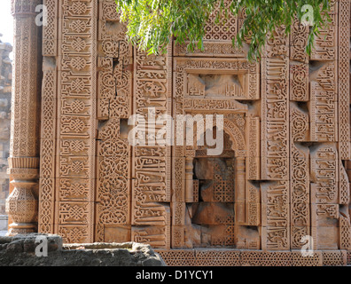 View of buildings that are decorated with Koranic verses on the grounds of the Qutb complex in Delhi, India, 23 November 2012. On the grounds the ruins of the oldest mosque in India, Quwwat-ul-Islam (Might of Islam), colonnades and the Hindu and Jain temples. Photo: Jens Kalaene Stock Photo