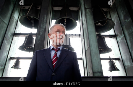 The new Mayor of Stuttgart Fritz Kuhn stands in front of the bells of the city hall tower during a press tour the day after being sworn in in Stuttgart, Germnay, 08 January 2013. Photo: MARIJAN MURAT Stock Photo