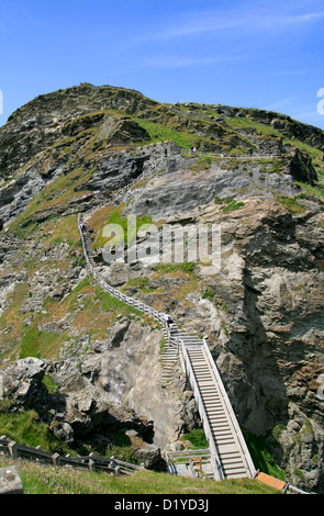 The Island with steps to castle (EH) Tintagel Cornwall England UK Stock Photo