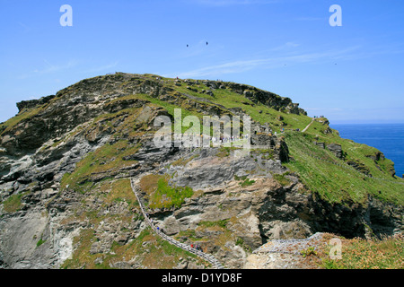 The Island with steps to castle (EH) Tintagel Cornwall England UK Stock Photo