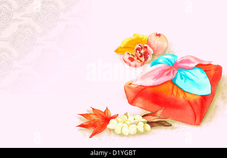 illustration of package in Korean traditional wrap Stock Photo