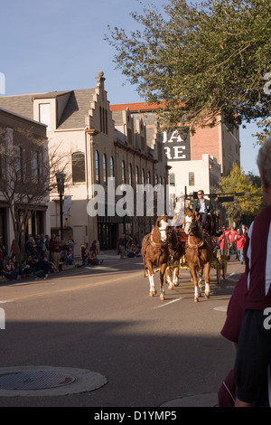 Wells Fargo Horses and Wagon at the 2013 Gator Bowl Parade in Jacksonville Florida - December 31, 2012 Stock Photo