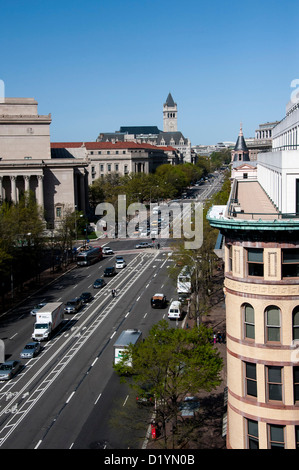 View from a balcony on the Newseum Building in Washington DC showing  Pennsylvania Avenue Stock Photo