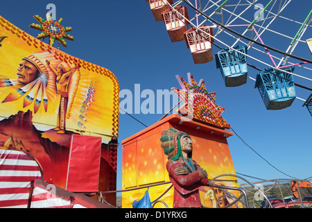 Colorful detail of Rodeo ride at funfair fairground, Puerto de la Cruz, Tenerife, Canary Islands. Stock Photo