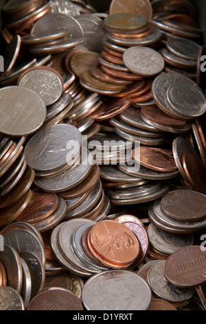 US currency,change,cents,quarters, nickel ,dime, penny's,money,USA Stock Photo