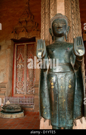 A beautiful bronze statue of Buddha at Haw Pha Kaew, Vientiane, Laos, Indochina. Stock Photo
