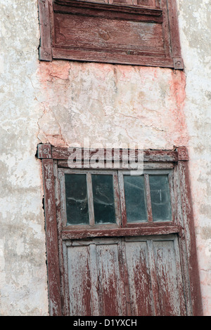 External door/window faded old antique painted wood, Tenerife, Canary Islands Stock Photo