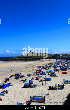 Summer, Porthmeor surfing beach, St Ives town, Cornwall County; England; UK Stock Photo