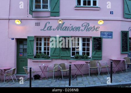 PARIS - NOVEMBER 04, 2012: La Maison Rose restaurant on Montmartre in Paris. Stock Photo