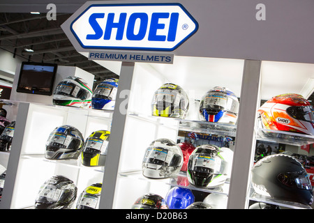 Shoei motorcycle helmets on display at the Washington Motorcycle Show. Stock Photo