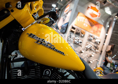 Harley-Davidson motorcycles on display at the Washington Motorcycle Show.  Stock Photo