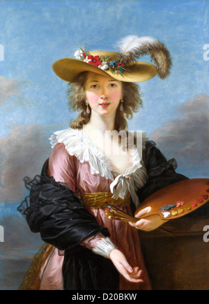 Louise Elisabeth Vigee Le Brun Self portrait in straw hat 1782. Most important French female artist painter of the 18th Century Stock Photo