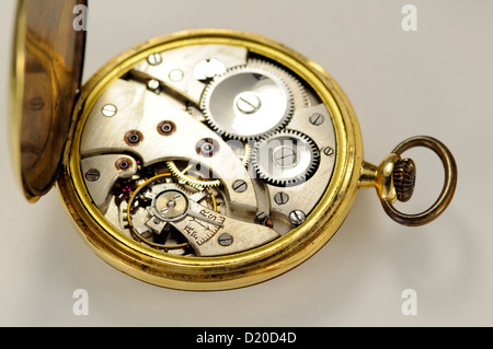 Interior of Gold Fob Pocket Watch Stock Photo