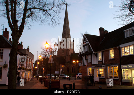 High Street and St Alphege Church, Solihull, West Midlands, England, UK Stock Photo