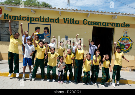 NGO Plan International's campaign for birth registration in northern Peru. - About 50% of the children in developing countries don't have a birth certificate. This is a requirement for a place in school, health care and other social benefits, a passport. Stock Photo