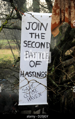 Protesters known as the Combe Haven Defenders trying to halt the building of a link road between Hastings and Bexhill Stock Photo