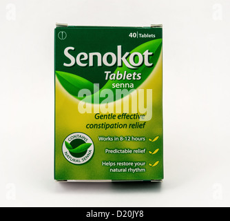 a packet of Senokot constipation relief tablets containing the active ingredient senna Stock Photo