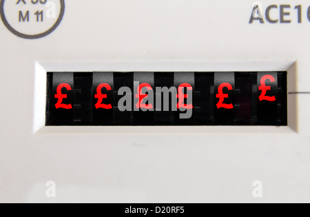 Close Up of an Electricity Meter Display showing pound symbols. Stock Photo