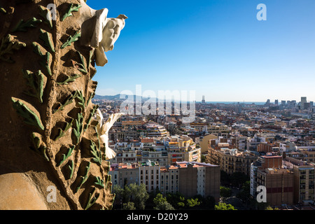 Spain, Barcelona, view on the city from the towers of La Sagrada Familia designed by architect Antoni Gaudì i Cornet. Stock Photo