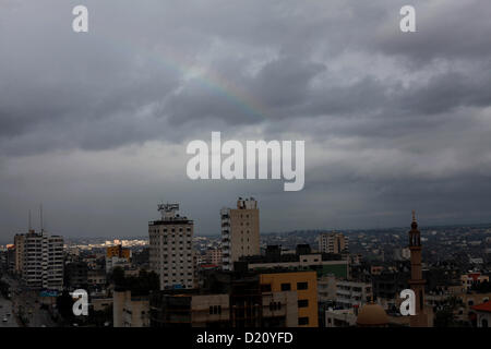 Jan. 10, 2013 - Gaza City, Gaza Strip, Palestinian Territory - A rainbow is seen over Gaza city on a windy winter day on January 10, 2013  (Credit Image: © Ashraf Amra/APA Images/ZUMAPRESS.com) Stock Photo