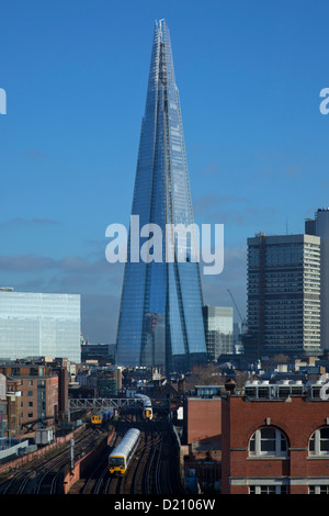 Shard Building and railway line, from high viewpoint Southwark, London, England Stock Photo