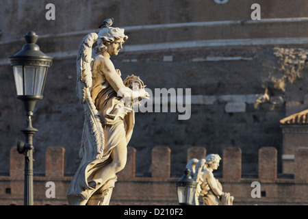 Statues on Ponte Sant'Angelo, Bridge of Hadrian, Rome, Lazio, Italy Stock Photo