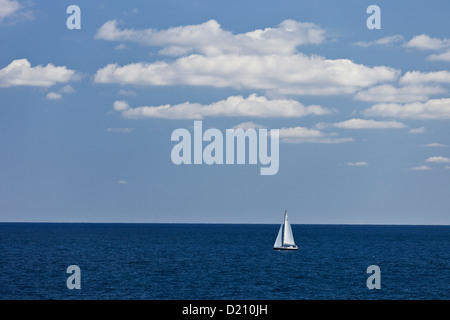 Sailboat, Cala Romantica, Manacor, Majorca, Spain Stock Photo