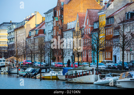 Christianshavn, an old port quarter, now with lots of people living here, in modernized houses, surrounded by canals. Copenhagen Stock Photo