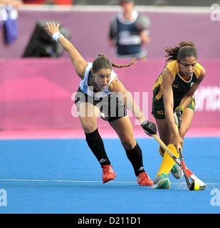 Sofia Maccari (Argentina, left) and Marsha Marescia (South Africa). ARG Vs RSA. Womens Hockey. Riverside Stadium. Olympic Park. Stock Photo