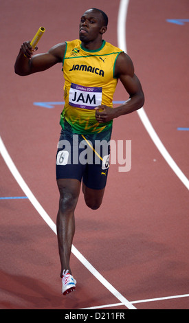 Jamaica's Usain Bolt celebrates. Athletics Stock Photo