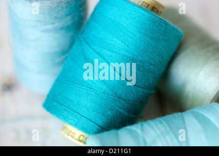 reels of cotton thread in close up. Stock Photo