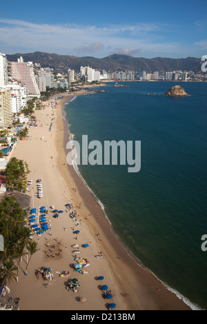 Overhead of high-rise hotels on El Morro beach, Acapulco, Guerrero, Mexico, Central America Stock Photo