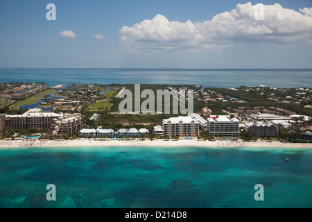 Aerial of hotels along beach, George Town, Grand Cayman, Cayman Islands, Caribbean Stock Photo