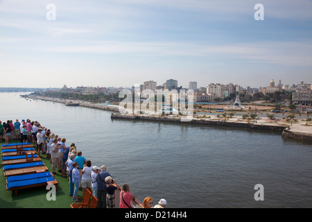Cruise ship MS Deutschland (Reederei Peter Deilmann) entering Havana harbor, Havana, Havana, Cuba, Caribbean Stock Photo