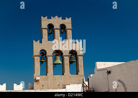 Chora, Bell towers on top of Monastery of Saint John the Theologian Stock Photo