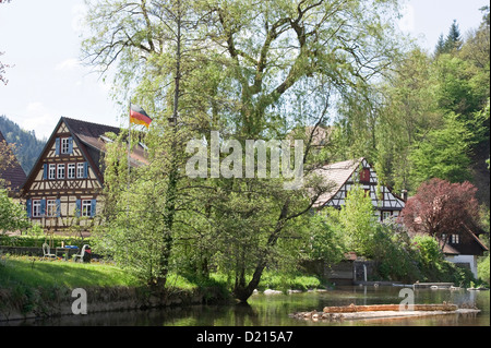 Half timbered houses on the banks of the river Schiltach, Schiltach, south of Freudenstadt, Black Forest, Baden-Wuerttemberg, Ge Stock Photo