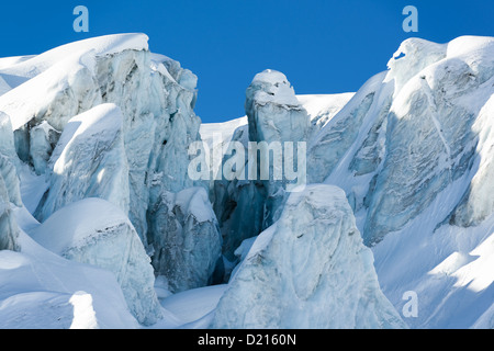 glacial crevasse and ice structures in a glacier above saas fee, valais, switzerland Stock Photo