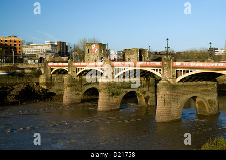 Newport Bridge crossing the River Usk, Newport, Gwent, South Wales. Stock Photo